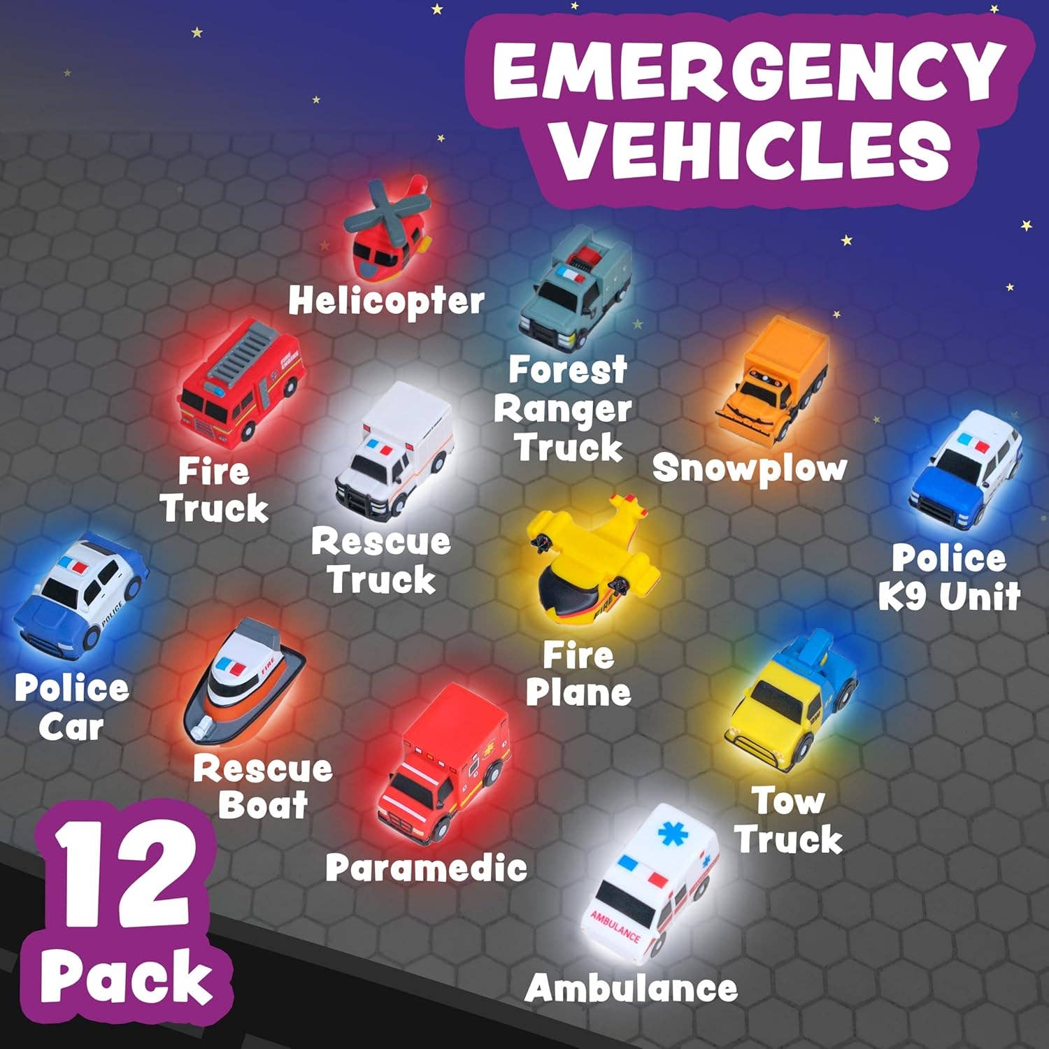Tub Works® Emergency™ Cars Light Up Bath Toys, 12 Pack