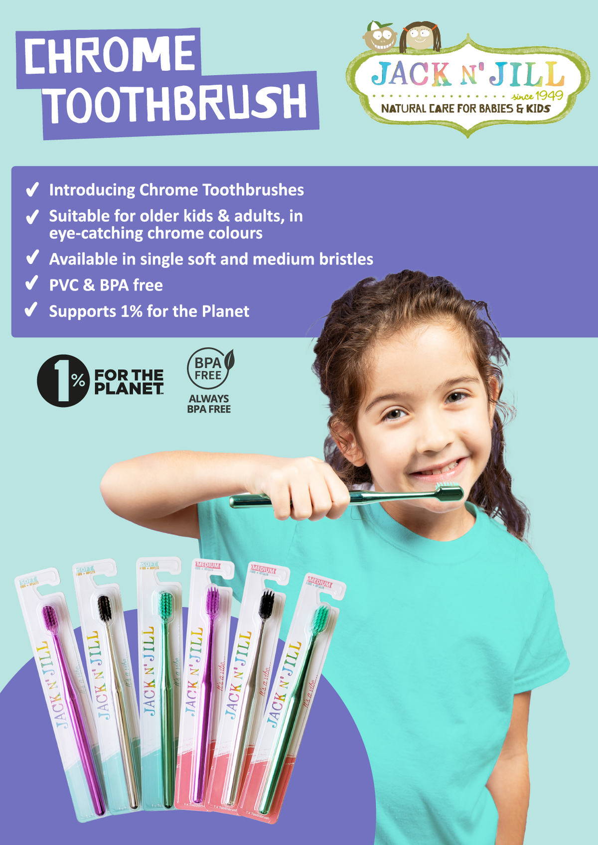 Jack N' Jill Toothbrush Chrome Assorted Medium