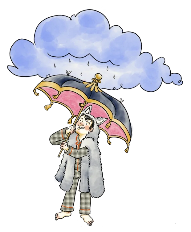 Hooded Howler under an umbrella